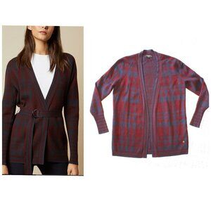 Ted Baker Isslaii Longline cardigan checkered print Size 6 Purple & Blue no belt